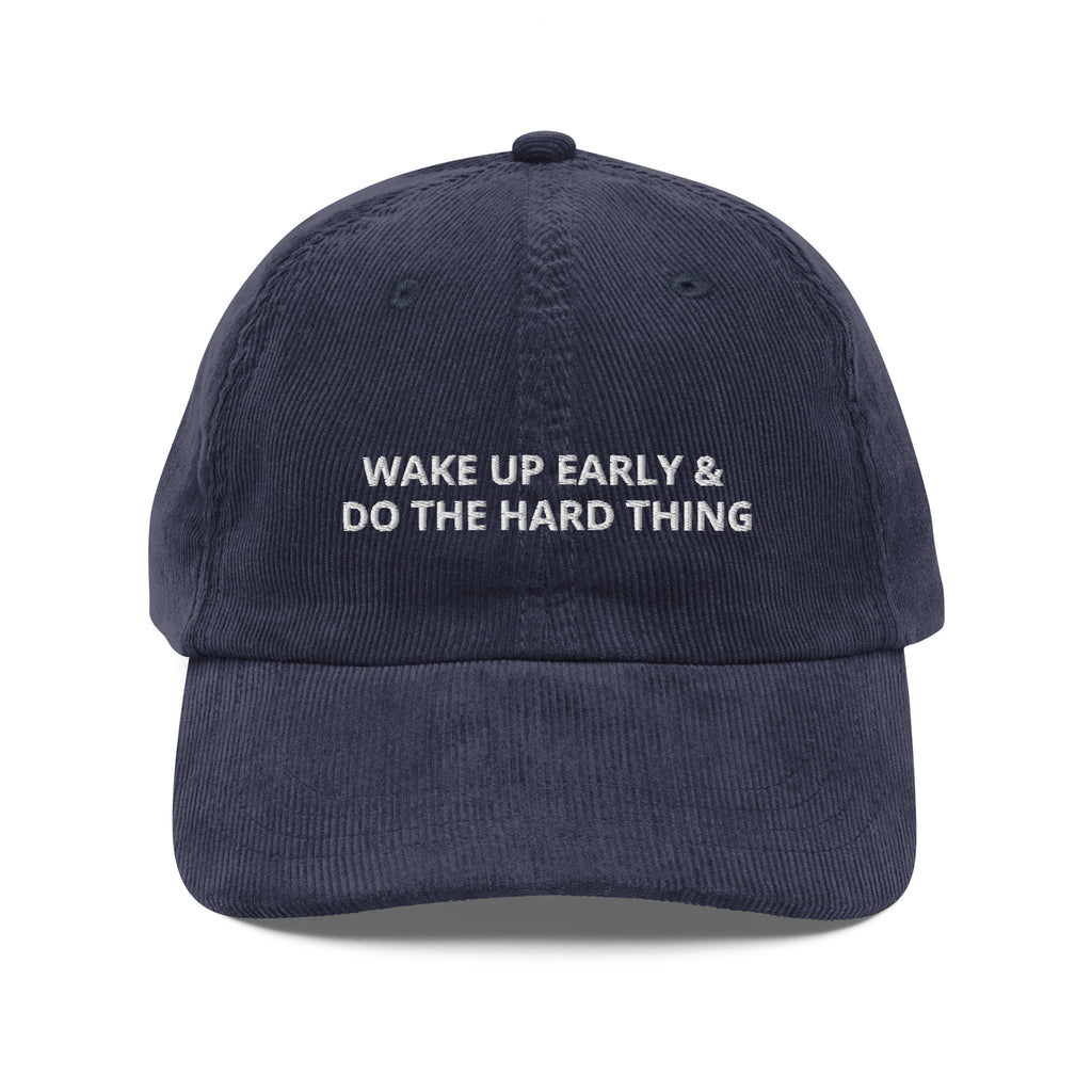 Areté Wake Up gorra pana Navy — mensaje bordado Drop 01