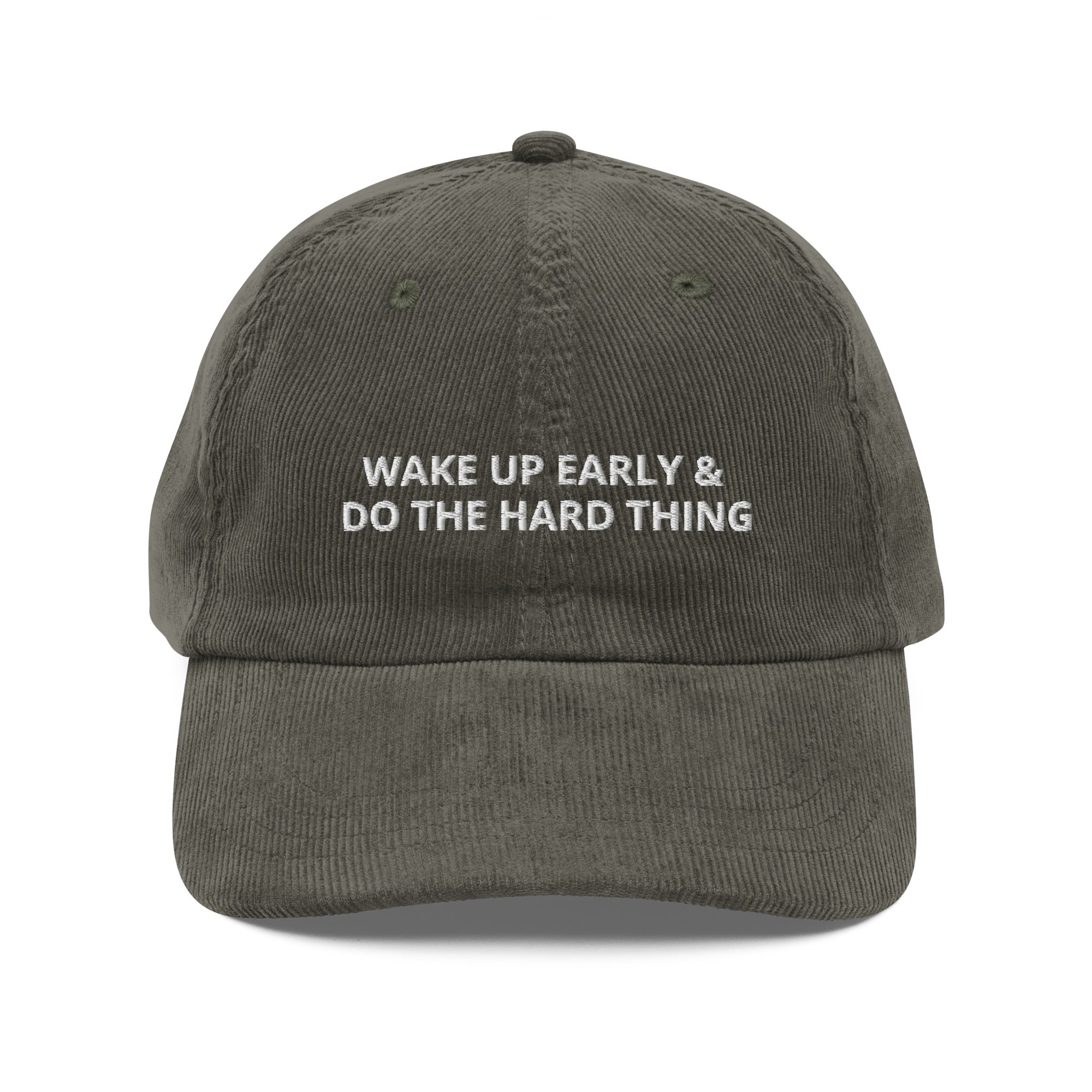 Areté Wake Up gorra pana Olive — mensaje bordado Drop 01